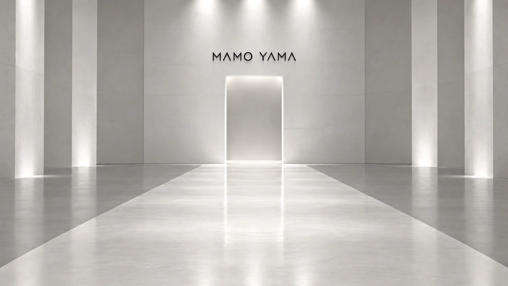 Bright room with an illuminated portal and Mamo Yama lettering